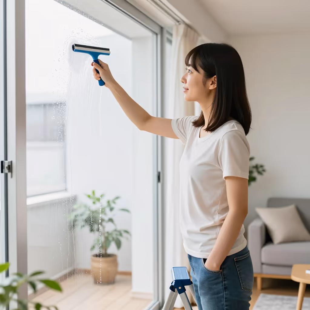 Visual example for putzen: Fenster putzen