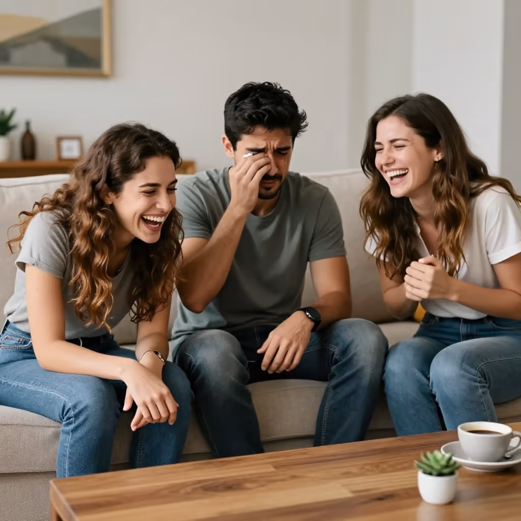 Visual example for wegwerfen: sich wegwerfen vor Lachen